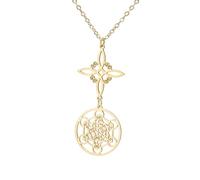 LIKGREAT Witches Knot Necklace Metatron Cube Necklace Stainless Steel Geometric Witchcraft Pendant Double Amulet Protection Jewelry for Women (1-Gold)