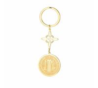LIKGREAT Witches Knot Saint Benedict Keychain Stainless Steel Catholic Exorcism Medal Witchcraft Keyring Double Protection Amulet Jewelry (gold)