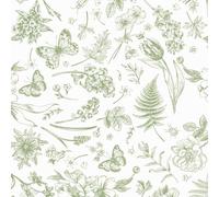 LiKiLiKi Green and Beige Self Adhesive Contact Paper 44x300 cm Retro Floral Wallpaper Sticky Back Plastic Roll Waterproof Peel and Stick Wallpaper Vinyl Wrap for Furniture Bedroom Living Room