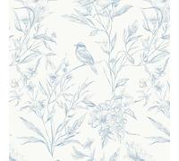 LiKiLiKi Self Adhesive Wallpaper Beige and Blue Floral Vinyl Wrap 44x300 cm Sticky Back Plastic Roll for Bathroom Living Room Furniture Peel and Stick Cupboard Removable Waterproof Renter Friendly