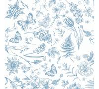 LiKiLiKi Self Adhesive Wallpaper, Floral Wallpaper 44x1000 cm Removable Contact Paper Vinyl Wrap for Furniture Dining Room Bedroom Peel and Stick Cabinet, Blue and White
