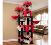LIKISAK Cat Tree, 180cm Large Cat Tower for Big Cats, Multi-Level Cat Tree Tower for Indoor Cats with 8 Sisal Scratching Posts, 2 Cozy Condos, 2 Hanging Baskets, Cozy Hammock, 3 Top Perches, Black Red
