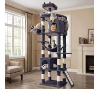 LIKISAK Cat Tree, 213 cm Heavy Duty Cat Tower for Big Cats, Multi-Level Tall Cat Tree Tower for Indoor Cats with 11 Sisal Scratching Posts, 2 Spacious Condos, Hammock, Scratching Ramp, Top Perches