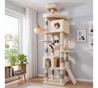 LIKISAK Cat Tree, 213 cm Heavy Duty Cat Tower for Big Cats, Multi-Level Tall Cat Tree Tower for Indoor Cats with 11 Sisal Scratching Posts, 2 Spacious Condos, Hammock, Scratching Ramp, Top Perches