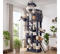 LIKISAK Cat Tree, 213cm Tall Cat Tower for Indoor Cats, Large Cats | Multi-Level Cat Tree Tower with 11 Sisal Scratching Posts, 2 Spacious Condos, Hammock, Scratching Ramp, Top Perches Dark Grey