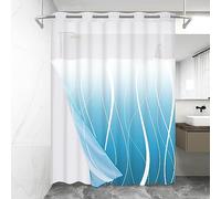 Likiyol Blue No Hook Striped Hotel Shower Curtain and Liner Set, Ombre See Through Double Layer Washable, 71" x 74"