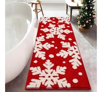 Likiyol Christmas Bathroom Runner Rug Red Bath Mat, Extra Thick Soft Absorbent Bathroom Mat Non Slip Washable, Xmas Snowflake Winter Long Bath Rugs Runner Shower Mat for Christmas Decor, 24" x 60"