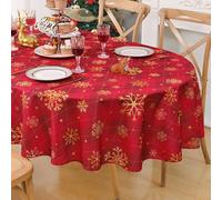 Likiyol Christmas Tablecloth 60×84 Inch Gold Snowflake Oval Table Cloth Buffalo Plaid Holiday Tablecloth, Waterproof Winter Xmas Table Cover for Party Picnic Dinner, Christmas Decor,Red