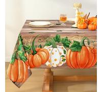 Likiyol Fall Tablecloth 55x55 Inch Pumpkin Thanksgiving Square Table Cloth Wood Plank Tablecloth Autumn Harvest Tablecloths Waterproof Table Cover for Dinner Party Fall Decor, Orange