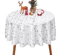 Likiyol Silver Snowflake Christmas Tablecloth, 60 Inch Round, Waterproof Xmas Table Cover for Kitchen, Dining, Holiday