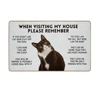 Likjad Cat Door Mat,When Visiting My House Please Remember Cat,Funny Cat Front Door Mat,Cat Welcome Mat,Black Cat Door Mat Outside Entrance,Funny Door Mats Outside Linen Doormat 17x30 Inch