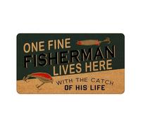 Likjad Fish Rug Door mat，Fishing Door mat，Fishing Gifts for a Fisherman Lives here with The Best Catch of his Life，Fish Decor for Home Front Door Mats Outdoor ，Porch Decor mat Coir Doormat 17x30 inch