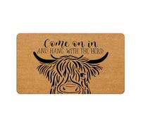 Likjad Funny Welcome Mats Outdoor - Highland Cow Decor Front Door Mat Outdoor Entrance, Come on in and Hang with The Herd Welcome Mat, Indoor Door Mats for Entryway, 17x30 Inches