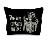 Likjad Goth Leather Makeup Bag - Gothic, Spooky Gifts for Women - Contains My Face, Witchy Bag (PU-Black)