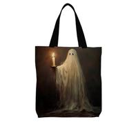 Likjad Halloween Ghost Tote Bag for Candy Treats, Dark Spooky Ghost Candle Canvas Tote Bags for Women, Halloween Gifts for Women, Spooky Ghosts Reusable Grocery Shopping Bags