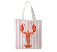 Likjad Red Lobster Beach Tote Bag, Coastal Beach Canvas Tote Bags for Women, Lobster Lover Gifts, Ocean Themed Gifts, Blue Striped Beachy Reusable Grocery Shopping Bags（pink