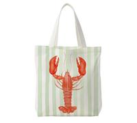 Likjad Red Lobster Beach Tote Bag, Coastal Beach Canvas Tote Bags for Women, Lobster Lover Gifts, Ocean Themed Gifts, Blue Striped Beachy Reusable Grocery Shopping Bags（green