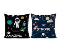 Likjad Space Decor for Boys Room,Rocket Pillow Covers 18x18 Set - 2 Galaxy Decor,Universe Galaxy Space Planet Pillowcase for Sofa Bed,Spaceship Decor Kids Throw Pillow Cover,Inspirational Space Gifts