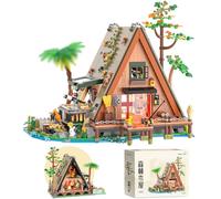 LIKLIKLINK A-Frame Cabin by Lake Building Block Kit, 1486 PCS Micro Bricks Architecture Set, Forest House Building Blocks Set, Mini Brick Construction Set Gift for Adults and Teens