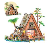 LIKLIKLINK A-Frame Cabin by Lake Building Kit, 1486 PCS Micro Bricks Architecture Set, Forest House Building Blocks Set, Mini Brick Construction Toy Gift for Adults and Teens