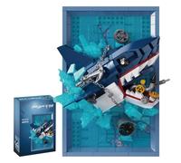 LIKLIKLINK Shark Building Blocks Set, 3D Shark Photo Frame Building Block Kit, MOC Wall Art Animals Building Model Set for Home Office Decor, Creative Building Toy Gift for Adults Teens