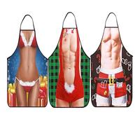 LIKPOJA 3 PCS Christmas Kitchen Cooking Aprons Wife and Husband Novelty Sexy Aprons Couples Secret Santa Funny Christmas Gifts for Women and Men Dinner Party(Pack of 3,Wife and Husband A13)