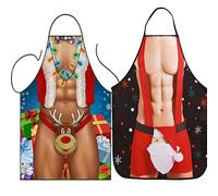 LIKPOJA Christmas Kitchen Cooking Aprons Wife and Husband Novelty Sexy Aprons Couples Secret Santa Funny Christmas Gifts for Women and Men Dinner Party(Pack of 2,Husband B)