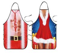 LIKPOJA Christmas Kitchen Cooking Aprons Wife and Husband Novelty Sexy Aprons Couples Secret Santa Funny Christmas Gifts for Women and Men Dinner Party(Pack of 2,Wife and Husband N)