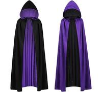 LIKPOJA Halloween Reversible Red & Black Vampire Cloak with Hood Magic Robe Costume Stand Collar Cape Purple with Cloak Wizard Cloak for Adult Devil Cosplay(Bl&P H,120cm)