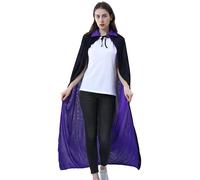 LIKPOJA Halloween Reversible Red & Black Vampire Cloak with Hood Magic Robe Costume Stand Collar Cape Purple with Cloak Wizard Cloak for Adult Devil Cosplay(Bl&P S,120cm)