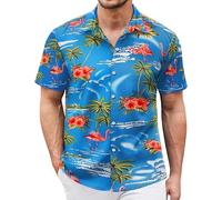 LIKPOJA Mens Hawaiian Shirts Funny Short Sleeve Ugly Floral Summer Aloha Shirt Holiday Beach Tops for Men(Flamingo b,M)