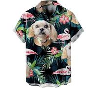 LIKPOJA Mens Hawaiian Shirts Funny Short Sleeve Ugly Floral Summer Aloha Shirt Holiday Beach Tops for Men(Dog A,S)