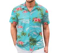 LIKPOJA Mens Hawaiian Shirts Funny Short Sleeve Ugly Floral Summer Aloha Shirt Holiday Beach Tops for Men(Flamingo a,M)