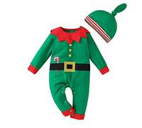 LIKPOJA Newborn Baby First Christmas Elf Outfit One-Pieces Baby Christmas Dress Up Santa Costume with Elf Hat for Toddler Baby Girls and Baby Boys(Green Elf Romper J,9-12 Months)
