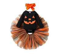 LIKPOJA Newborn Baby Girls 1st Halloween Outfit - Pumpkin Romper & Tutu Skirt Set + Bow Headband (3-6 Months)