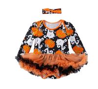 LIKPOJA Newborn Baby Girls My 1st Halloween Outfit Pumpkin Romper dress Tutu Skirt + Bow Headband for Toddler Baby Girls Halloween Gifts Clothes Set Bodysuit(Halloween Tutu F,0-3 Months)