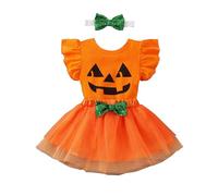 LIKPOJA Newborn Baby Girls My 1st Halloween Outfit Pumpkin Romper dress Tutu Skirt + Bow Headband for Toddler Baby Girls Halloween Gifts Clothes Set Bodysuit(Halloween Tutu B,3-6 Months)