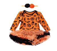 LIKPOJA Newborn Baby Girls My 1st Halloween Outfit Pumpkin Romper dress Tutu Skirt + Bow Headband for Toddler Baby Girls Halloween Gifts Clothes Set Bodysuit(Halloween Tutu E,6-12 Months)
