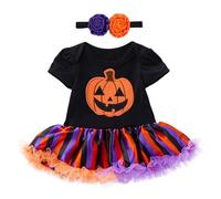 LIKPOJA Newborn Baby Girls My 1st Halloween Outfit Pumpkin Romper dress Tutu Skirt + Bow Headband for Toddler Baby Girls Halloween Gifts Clothes Set Bodysuit(Halloween Tutu I,0-3 Months)