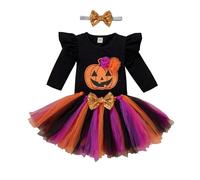 LIKPOJA Newborn Baby Girls My 1st Halloween Outfit Pumpkin Romper dress Tutu Skirt + Bow Headband for Toddler Baby Girls Halloween Gifts Clothes Set Bodysuit(Halloween Tutu A,6-12 Months)