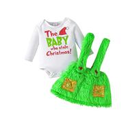 LIKPOJA Newborn Baby Girls My First Christmas Outfit Clothes Headband Infant Bodysuit Baby elf Dress for Toddler Baby Girls Santa Romper(Green A,18-24 Months)