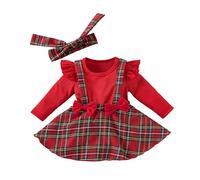 LIKPOJA Newborn Baby Girls My First Christmas Outfit Clothes Headband Infant Bodysuit Red Skirt Tartan Plaid Dress for Toddler Baby Girls Santa Romper(Red D,3-6 Months)