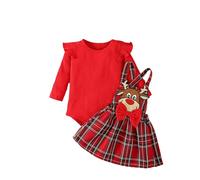LIKPOJA Newborn Baby Girls My First Christmas Outfit Clothes Headband Infant Bodysuit Red Skirt Tartan Plaid Dress for Toddler Baby Girls Santa Romper(Red A,3-6 Months)