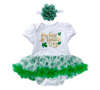 LIKPOJA Newborn Baby Girls My First St. Patrick's Day Outfits Dress Clothes Set with Baby Headbands Infant Green Tutu Carnival Green Shamrocks Romper(A1,6-12 Months)