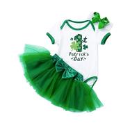 LIKPOJA Newborn Baby Girls My First St. Patrick's Day Outfits Dress Clothes Set with Baby Headbands Infant Green Tutu Carnival Green Shamrocks Romper(J,12-24 Months)