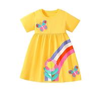 LIKPOJA Toddler Girls' Summer Dresses Butterfly Floral Rainbow Casual Dress Cotton Shirt Short Sleeve Dress for Kids Age 2-6 Years Old(ButterflyA,2-3Y)