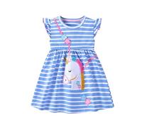 LIKPOJA Toddler Girls' Summer Dresses Butterfly Floral Rainbow Casual Dress Cotton Shirt Short Sleeve Dress for Kids Age 2-6 Years Old(Unicorn,5-6Y)
