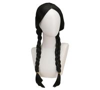 LIKPOJA Women Long Black Braided Wigs with Necklaces for Family Girls Halloween Fancy Dress Cosplay Party Accessories Wigs for Ladies Heat Resistant Synthetic Hair(BlackB)