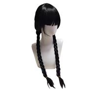 LIKPOJA Women Long Black Braided Wigs with Necklaces for Family Girls Halloween Fancy Dress Cosplay Party Accessories Wigs for Ladies Heat Resistant Synthetic Hair(BlackA)