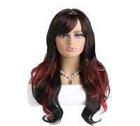 LIKPOJA Women Long Curly Fringe Wigs Girls Halloween Christmas Costumes Fancy Dress Cosplay Party Accessories Wigs for Ladies Heat Resistant Synthetic Hair(Black and Red)